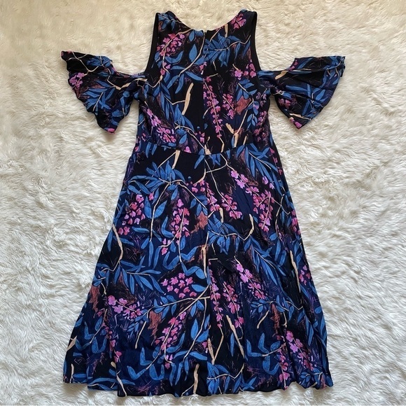Anthropologie Maeve Dress Elia Open Cold Shoulder Knee Length Floral Tropical 10 - Picture 5 of 12